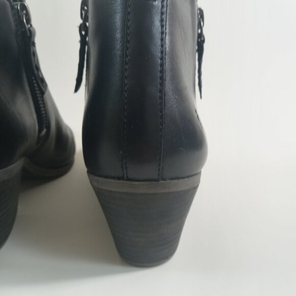 Frye Women's Judith Black Leather Ankle Booties Side Zippers Block Heel Size 8.5 - Picture 8 of 16